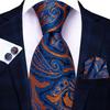 Hi-Tie Fashion Bărbați Albastru Portocaliu Paisley Cravată Butoni Hanky pentru nunta de afaceri