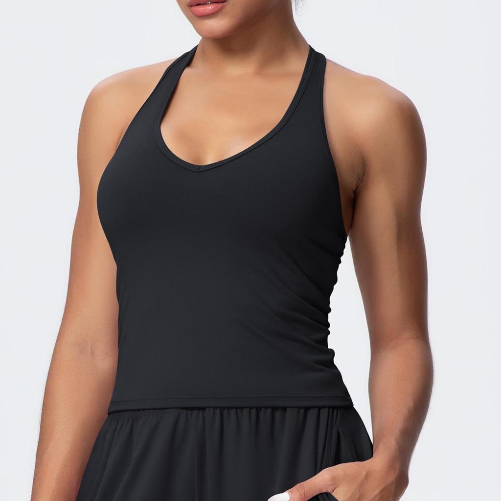 V-Neck Yoga Tank Top with Thin Straps and Stylish Open Back