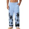 Four Seasons Men's Relaxed Fit Beach Resort Casual Printed Straight-Leg Linen Trousers