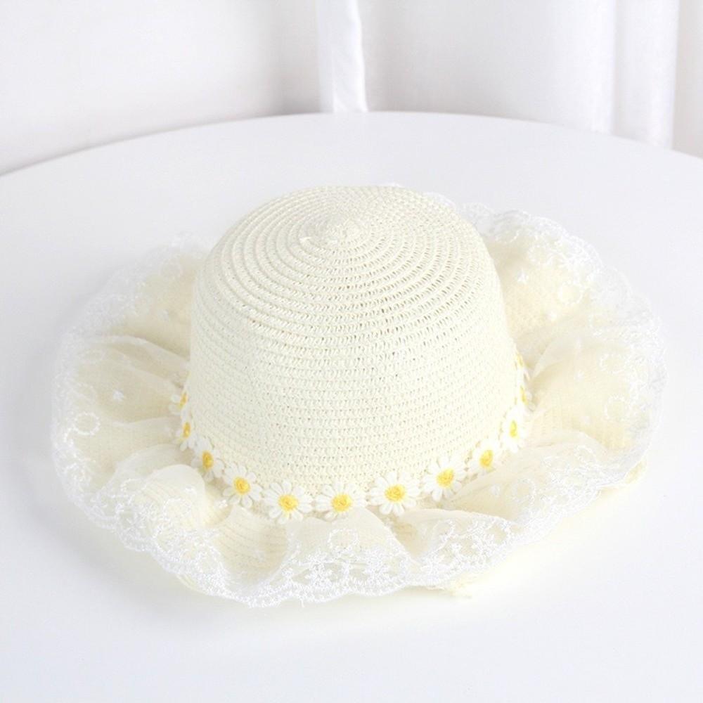 Wide Brim Straw Bag Cap Set Lace Sun Hat Sweet Fisherman Hat for 2-8 Years Kids