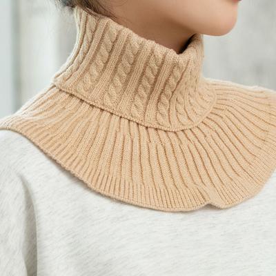Women Fake Scarf High Collar Twist Texture Ruffle Trim Solid Color Knitting
