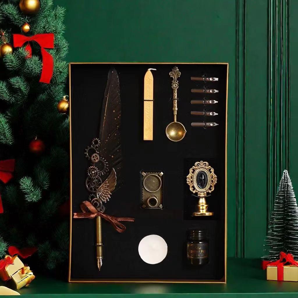 Harry Potter Gold-Sprinkled Fountain Pen Set - Retro Dip Quill Gift