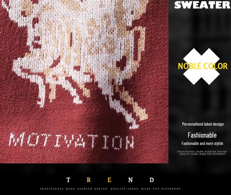 Men's Zodiac Year Horse Print Retro Knit Sweater