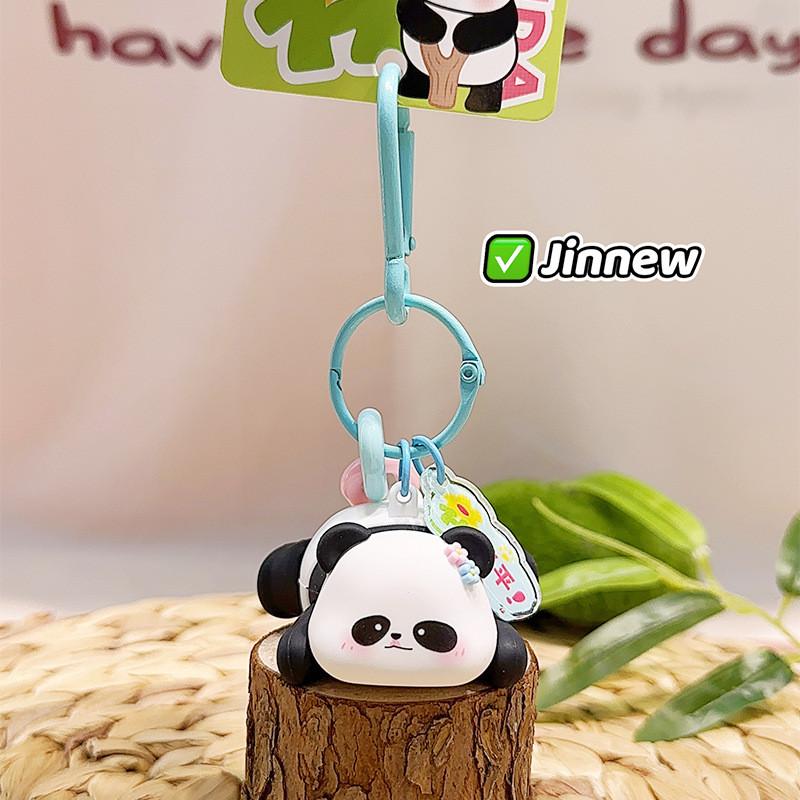 Charming Panda Fluffy Keychain Fun Zoo Character Keyring Colorful Resin Material Design
