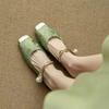Fashion Women's Square Toe Comfort Heels Pearl Strap Mules Women Low Heels Dress Shoes Cover Toe Ankle Strap Sandals