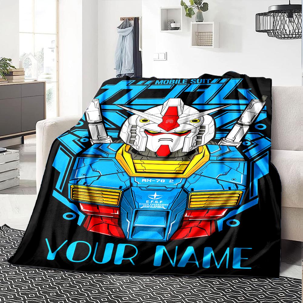 Customiz Name Personality Mobile Suit Gundam Blanket Soft &Warm Sofa Office Bed Travel Lunch Break Blanket, Gift Suitable All Seasons