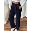 Women's High Waist Wide Leg Pants - Flowy Floor-Length Trousers Minimalist Straight Fit Lounge Pants with Elastic Wais