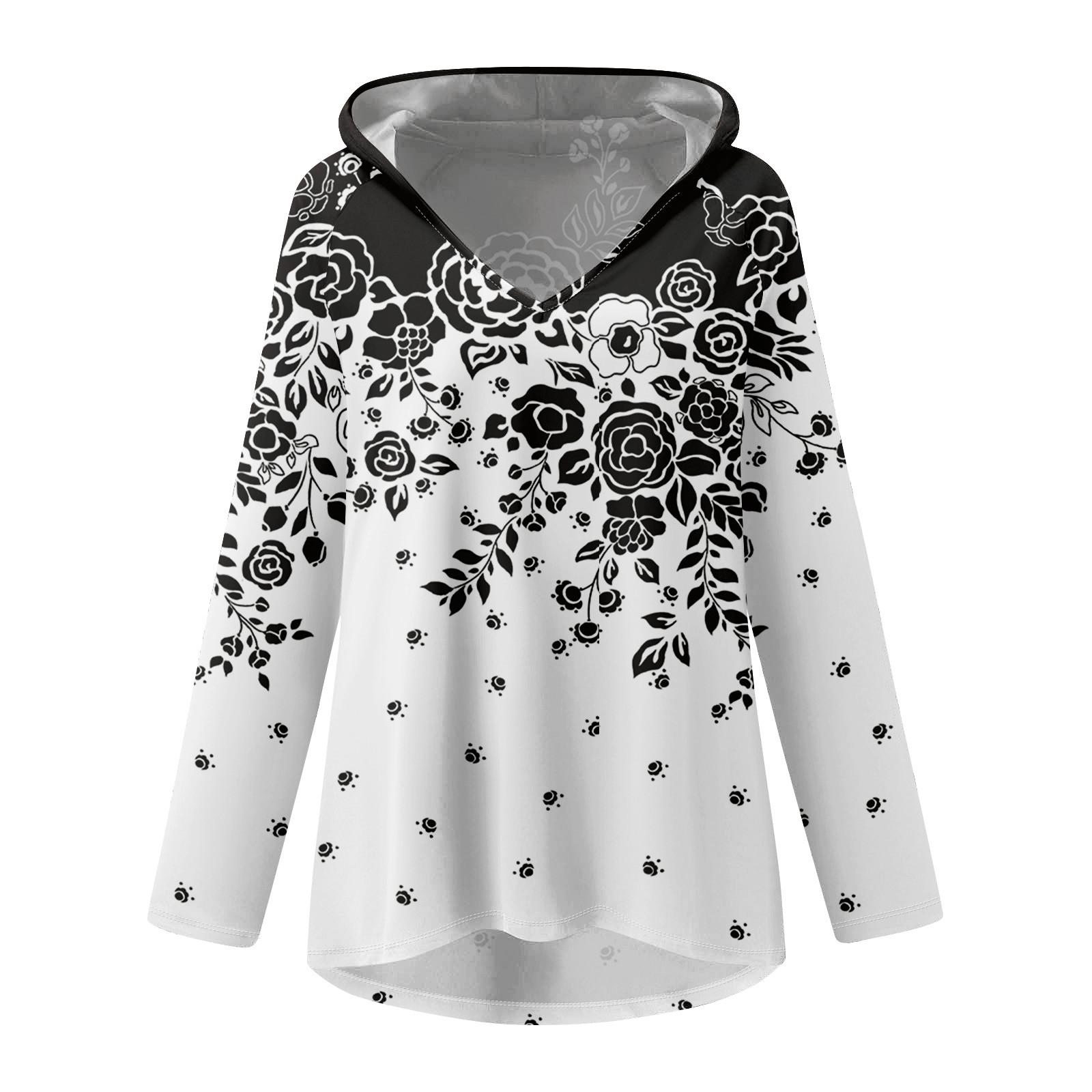 Женские свободные топы с V-образным вырезом и капюшоном с длинными рукавами — фото 3