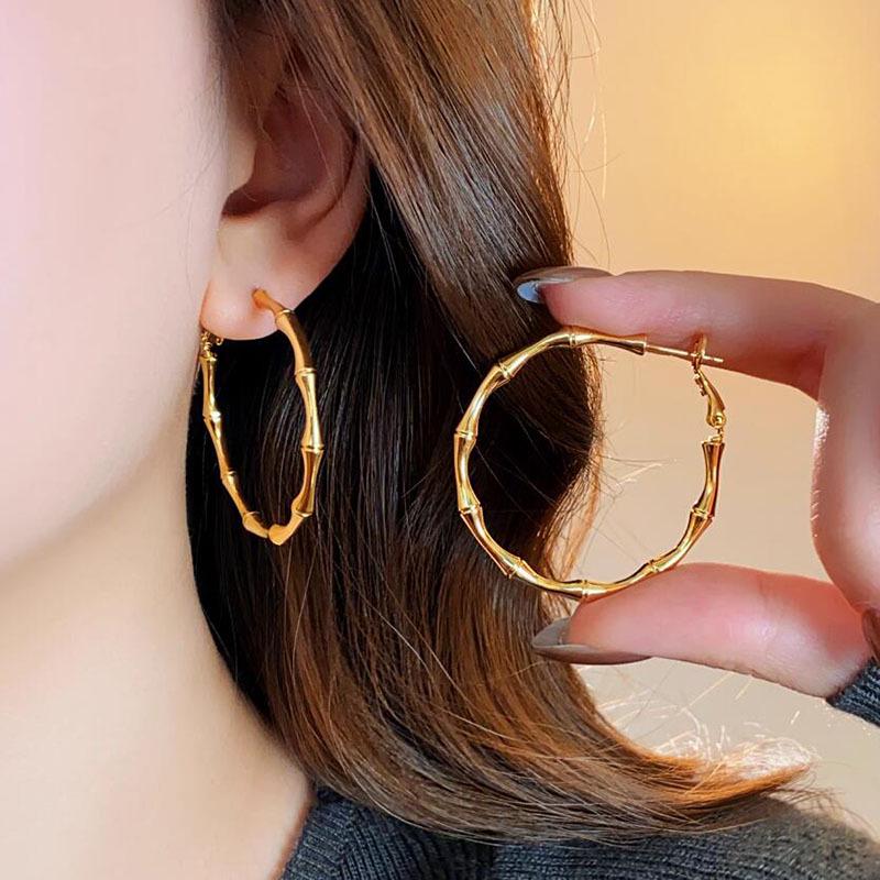 Bamboo Large Hoop Earrings - High-End Fashion, Bold Goddess Stud Style