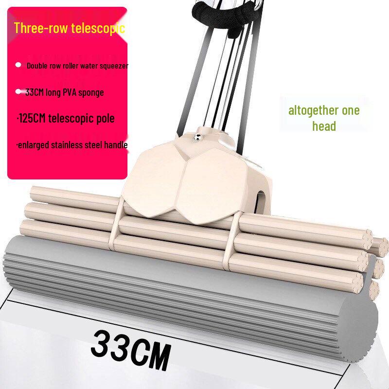Large Absorbent Sponge Mop with Stainless Steel Handle - No-Hand-Wash Design