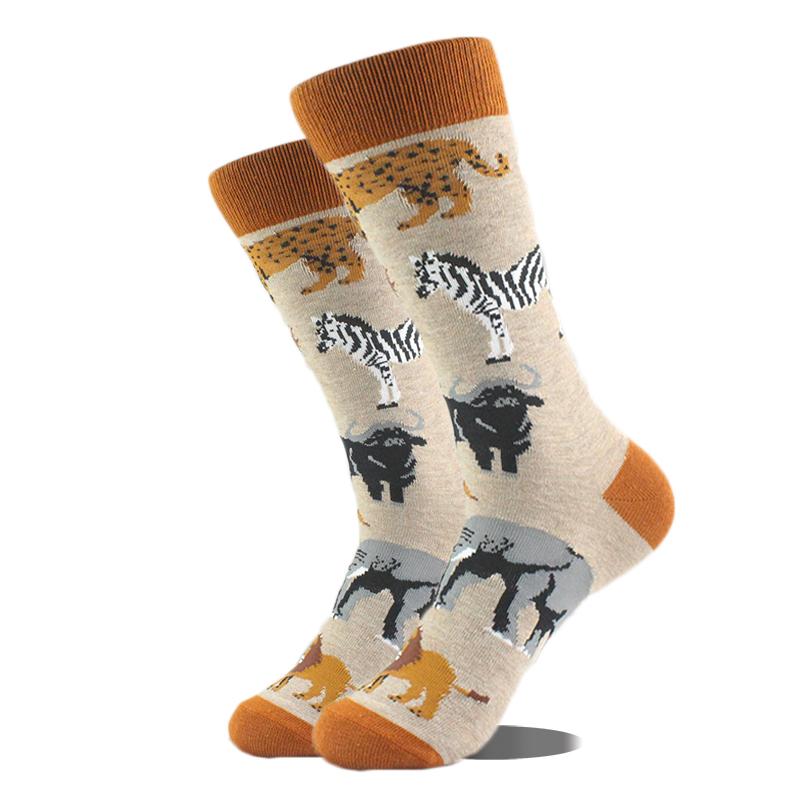 Cool Hip Hop Crew Socks Men Funny Animal Squirrel Shark Dinosaur Boxing Dog Fortune Cat Sokken Harajuku Divertidos Chaussette