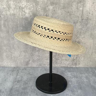 French Sweet Hand-Woven Raffia Flat Top Hat Women'S Summer Sunscreen Hollow Elegant Top Hat