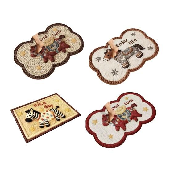 Floor Mat Cartoon Horse Design Anti-Slip Water Absorbent Festive Home Mat Bathroom Kitchen Home Decor