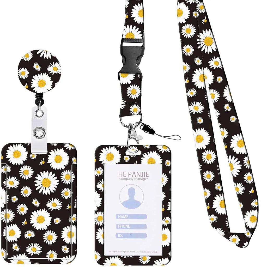 Students Bus Card Case Lanyard Child Visit Door Identity Badge Cards Cover Case Ladies Girls Flower ID Credit Bank Card Holder