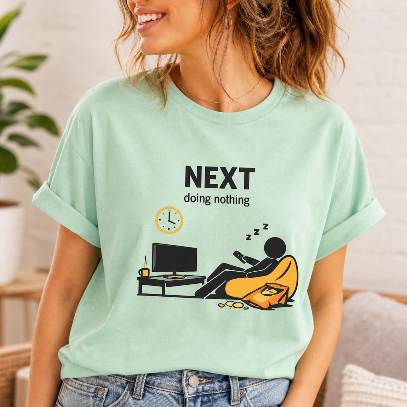 Doing Nothing Shirt, Funny Lazy Humor Tee, Couch Potato, Introvert Relaxing Graphic M