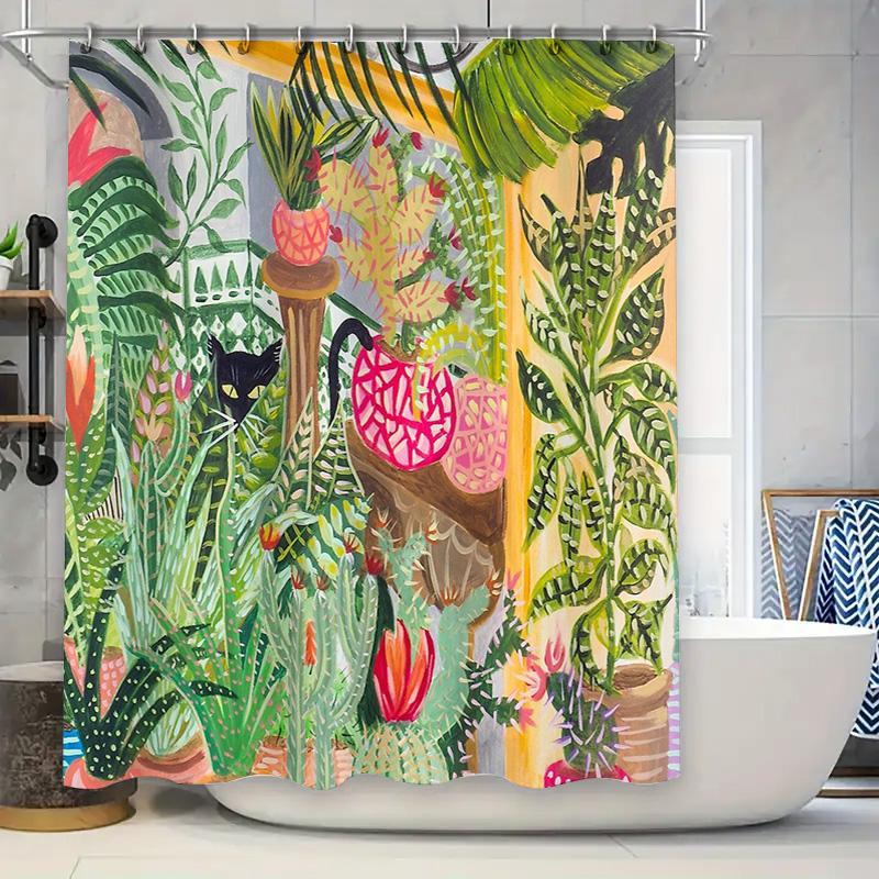 

Botanical Shower Curtain Tropical Leaves Greenery Pattern Bathroom Decor Lush Jungle Theme Waterproof Fabric Modern Art Home Dec W60H190(CM)-1 Pcs