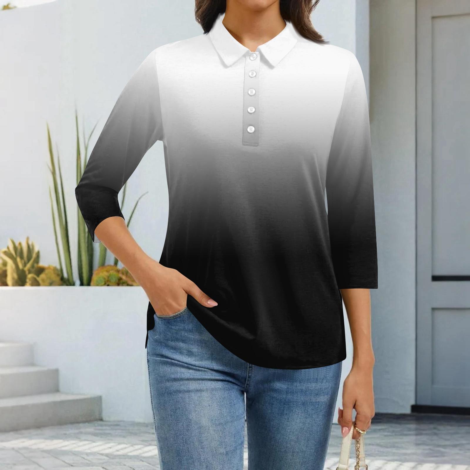 

Жіноча модна повсякденна сорочка з лацканами, коротким рукавом 3/4, принтом, жіночі топи на ґудзиках S