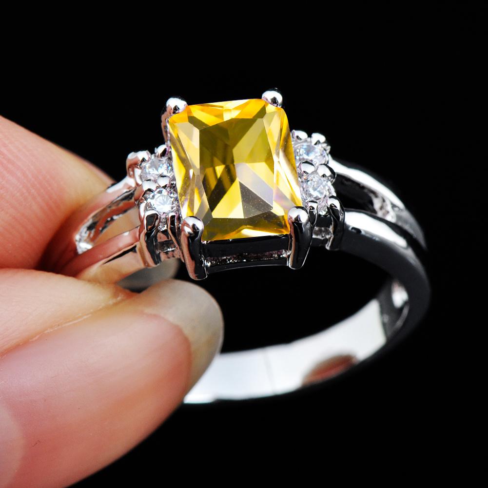 1 stk Sølvfarget Dame Rektangulært Klipp Gul Stein CZ Krystall Klo Ring Prinsesse Smykker Gave