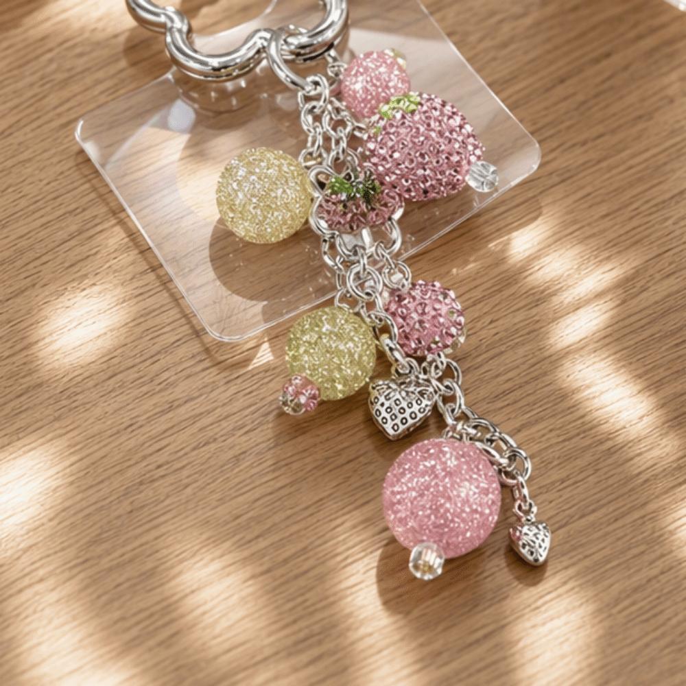 Zinc Zinc Alloy Phone Charm Pink Bag Charm Sweet Strawberry Keychain  Car Key Charm