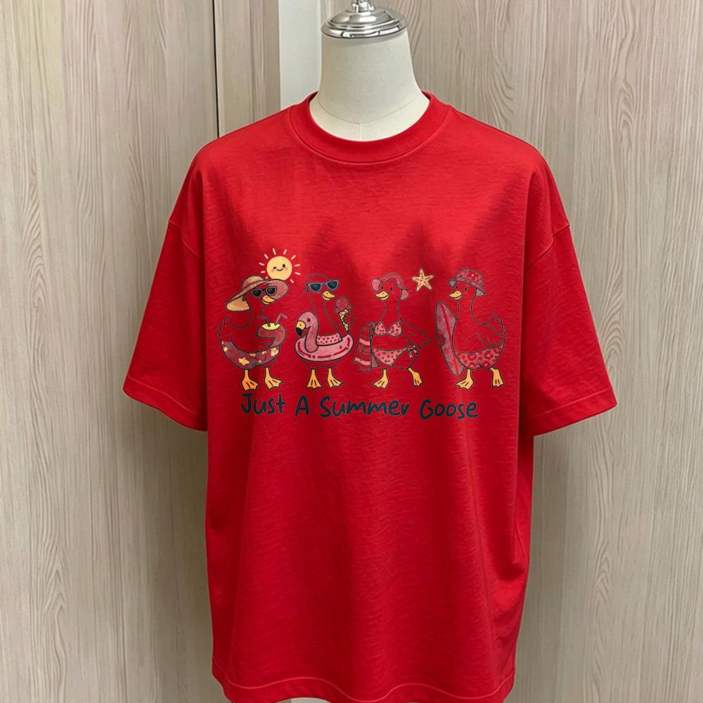 Ummer Cartoon Goose Print T Shirt Oversized Loose Short Sleeve Tees Casual Soft Cotton Basic Tops