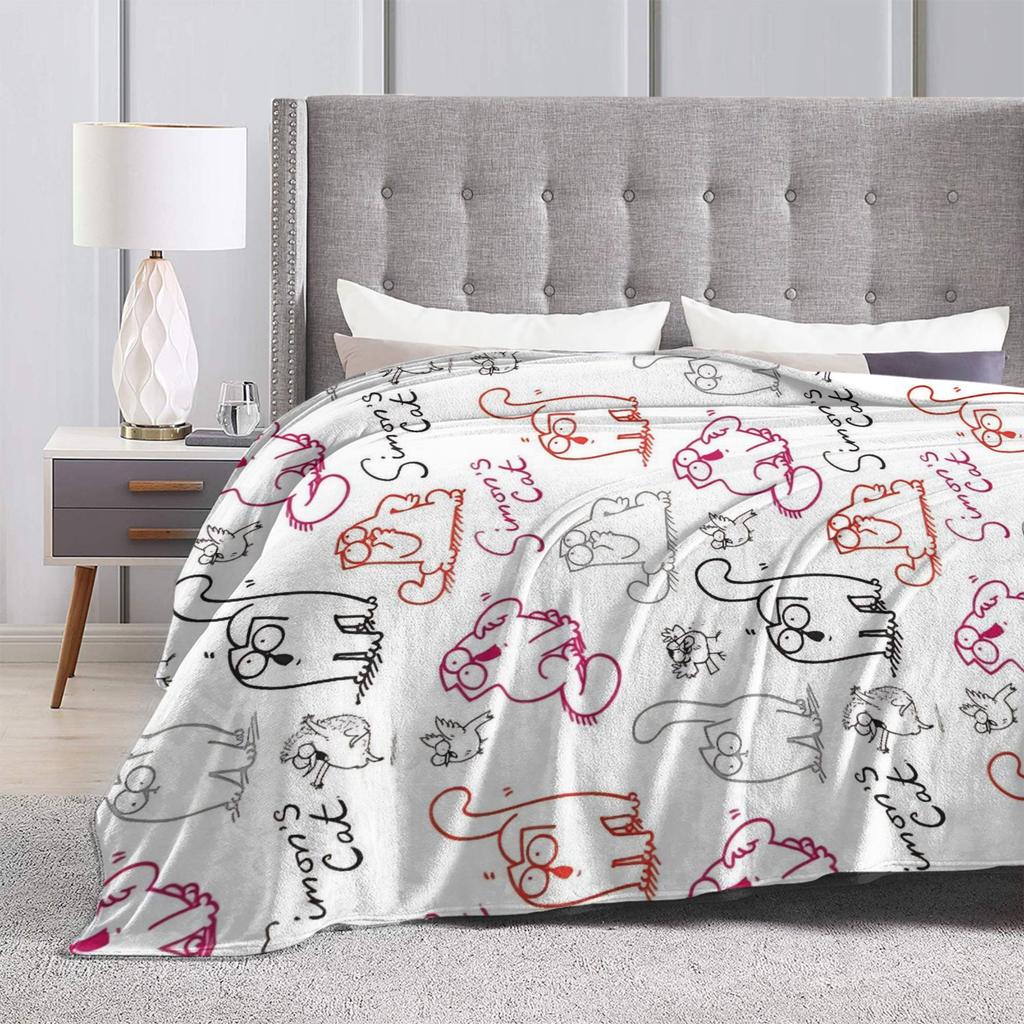 Simons Cat Humorous Cat Flannel Blankets Novelty Throw Blankets for Home Hotel Sofa 125*100cm Bedspreads,