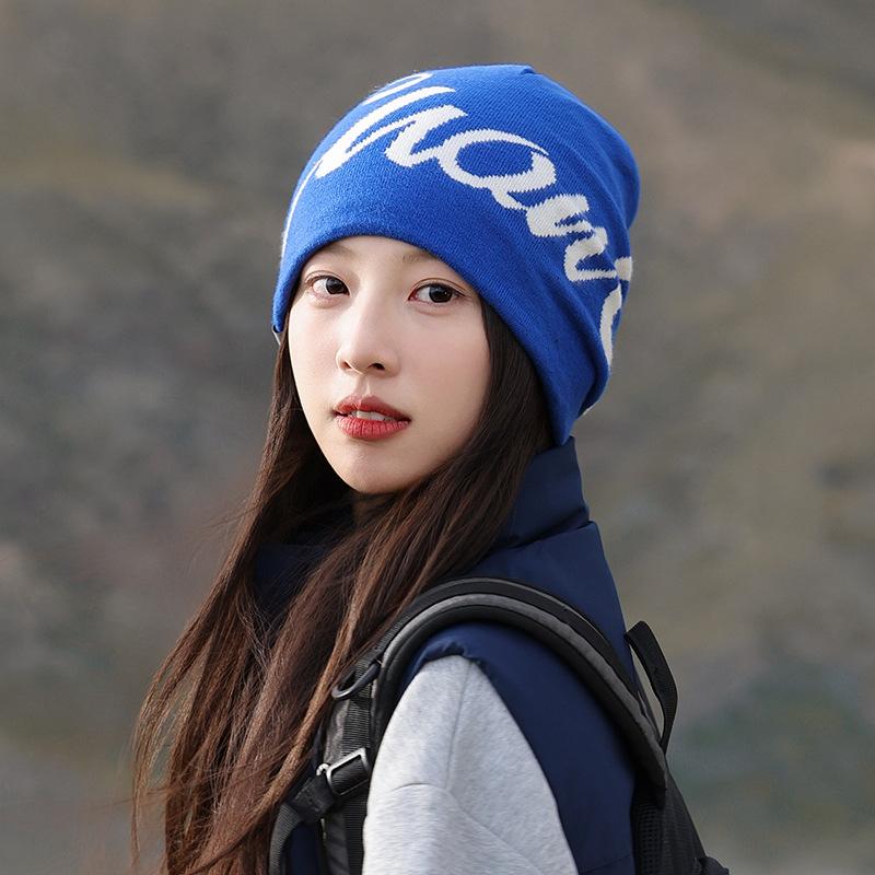 

American Knitted Hats for Men and Women Knitted Letter Wool Hats Warm Ear Protection Hoods Large Head Circumference Face Showing Small Pile Hats 56-62cm