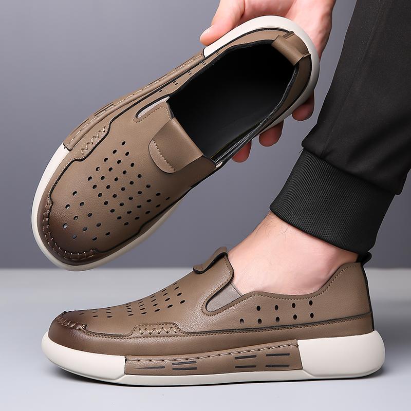 Casual Men's Leather Shoes  Men's Business  Fashionable and Breathable Casual Mesh Comfortable Party with Holes Leather  Men's