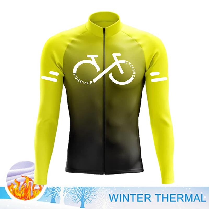 2025 Winter Gradient Color Cycling Jersey Men Winter Thermal Fleece Cycling Clothing MTB Sportswear Cycling Jacket Ropa Ciclismo