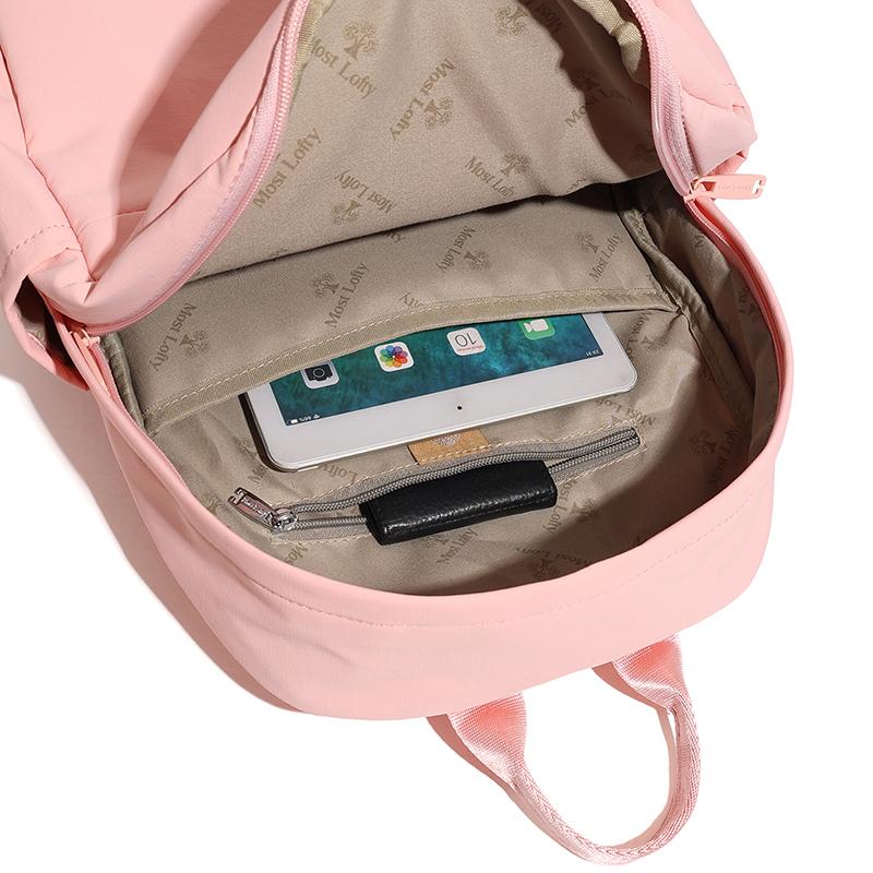 Solid Color Backpack Women's Large Capacity Nylon Bag Student Schoolbag