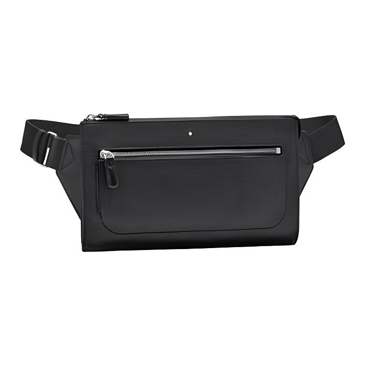 

Montblanc Soft Grain Leather Zipper Crossbody Waist Bag Men bags Black 126237 Basic Set (Bag+Dust Bag)