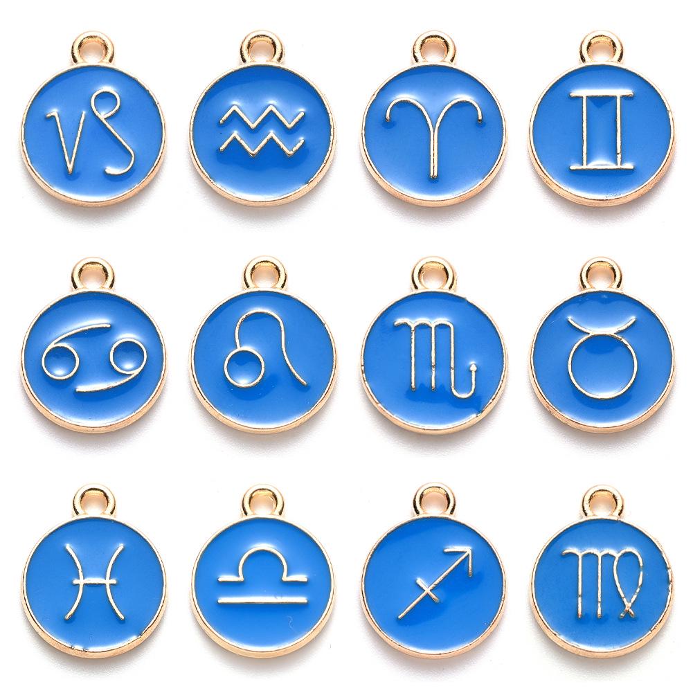 12 Constellation Drip Oil Charm Bracelet & Necklace Pendants - Alloy DIY Jewelry Accessories