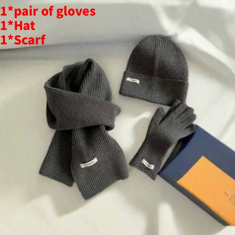 Baumwollstrick Wintermütze Schal Handschuhe Set Für Damen Mit Strukturmuster
