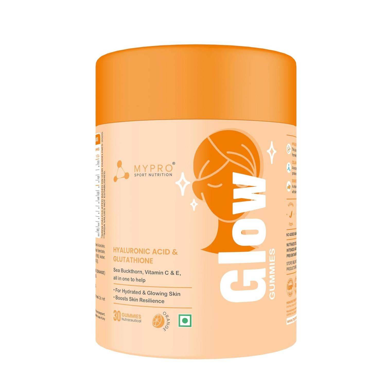 

Жувальні цукерки для здоров я шкіри (30 шт), Glow Gummies Гіалуронова кислота та Глутатіон, Mypro Sport Nutrition