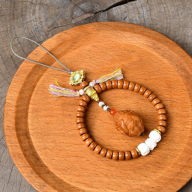 Tibetan Handmade Olive Pit Pendant Key Chain & Mobile Phone Charm