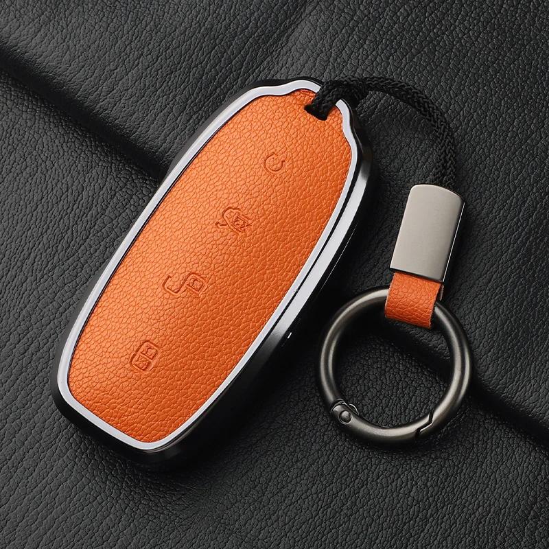 Metal And Leather Car Key Case Cover For Byd Denza D9 Dm-I   N7 N8 Auto Keychain Protect Set