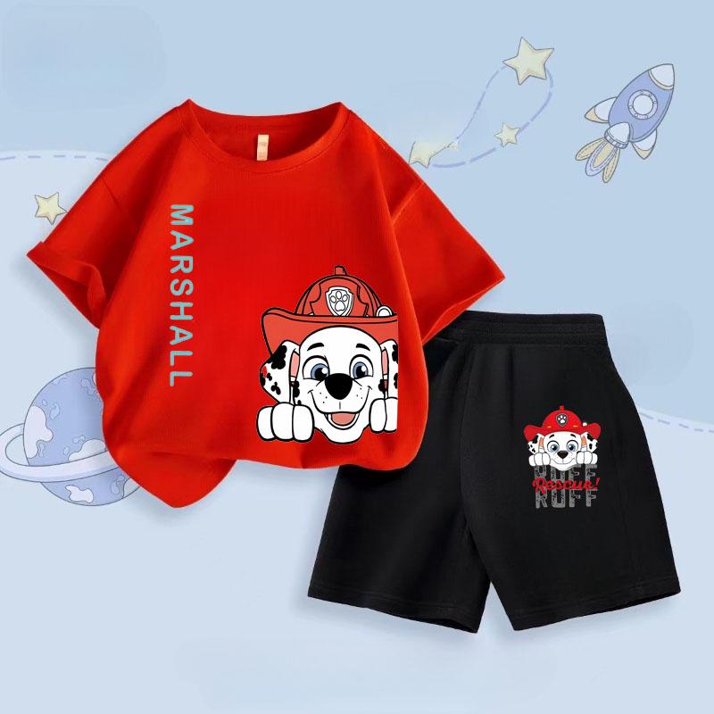 PAW Patrol Summer Boys Short Sleeved T Shirt Sets Cartoon Printed Children's Top Short Two Piece Suit Kids Breathabke Outfits