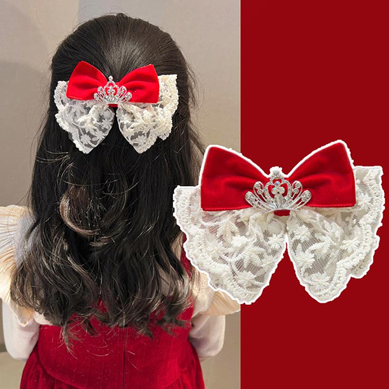

Красная заколка для волос с лентой-бантом на год, кавайные аксессуары для волос для женщин и девочек, украшение для волос на весенний фестиваль