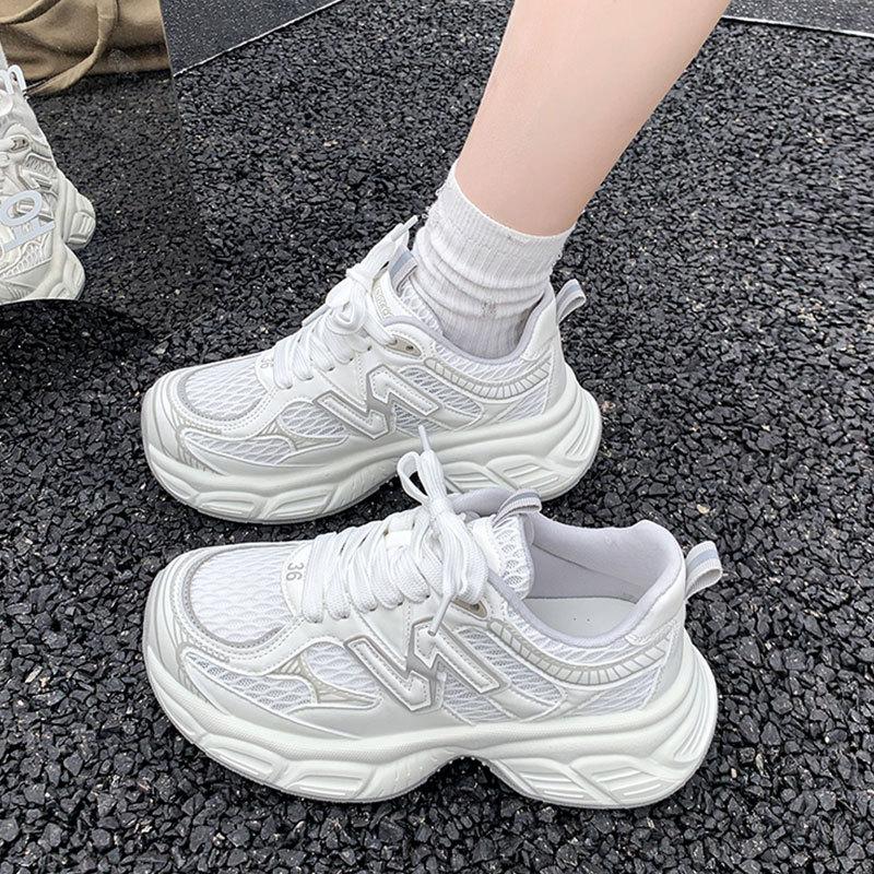 Super fire thick-soled dad shoes  summer new versatile thin breathable mesh heightening casual sports shoes