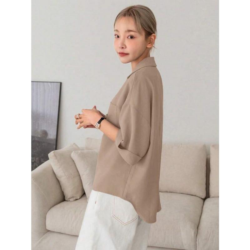 YYFS Women's Fashion Casual Summer Spring Solid Color Print 1/2 Sleeves POLO Neck Blouses & Shirts
