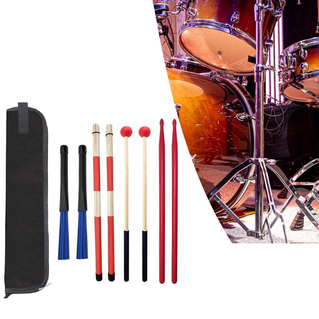 5 PCS/Set Drumstick Case Instrument Bag Handheld Drumstick Storage with Cleaning Brushes for Acoustic Drummer Drums Folk Songs