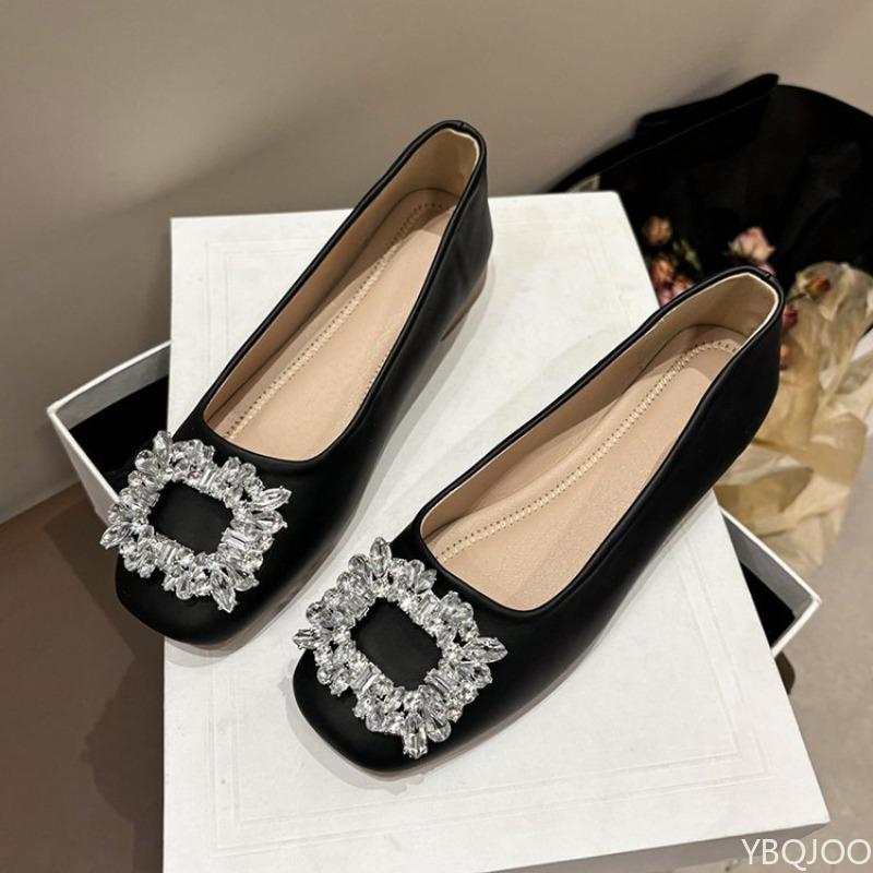 Fashion Women's New Square Toe Summer Shallow Mouth Rhinestone Decoration Design Mary Jane Daily Casual Single Shoes Zapatos De Mujer