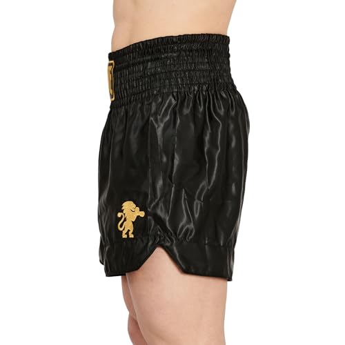 LEONE 1947 Muay Thai Kickboxing Shorts, Unisex [BASIC 2], Satin Fabric, Available in Glove-Matching Colors (Size L), Black, AB970 [Authentic]