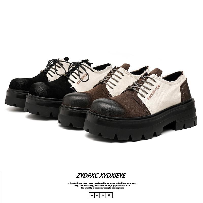 Premium black small leather shoes loafers platform heightening British style single shoes lace-up Korean version versatile 30399-E
