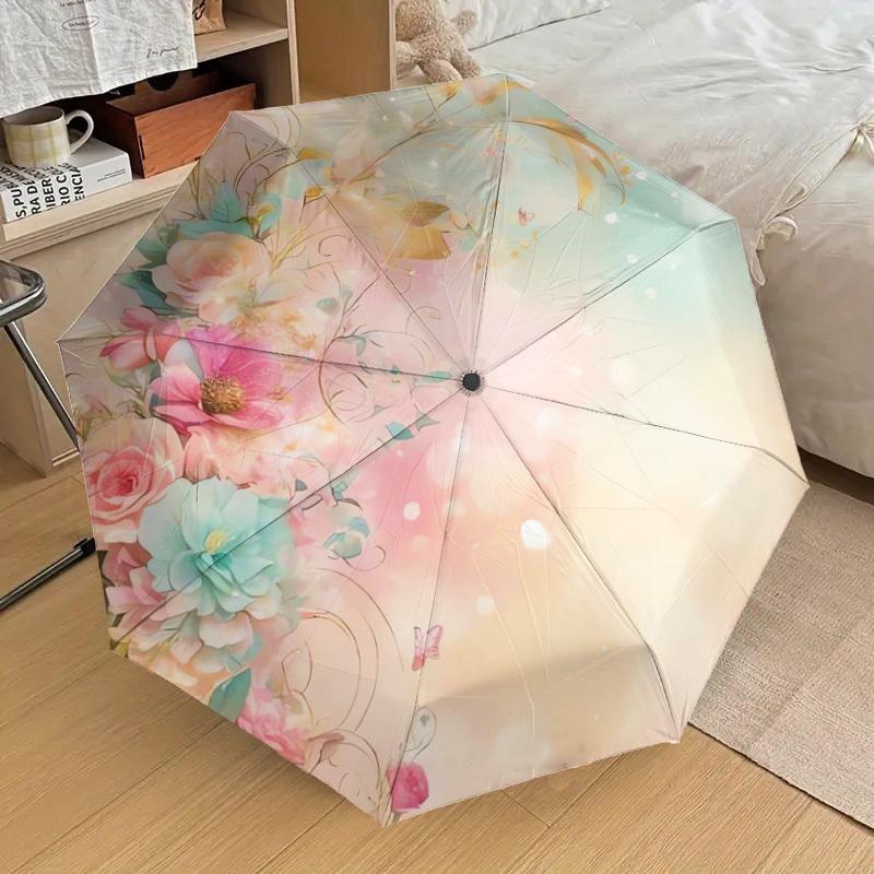 1pc Floral Fantasy Pastel Garden Umbrella with Plastic Handle,Suitable for All Seasons Home Travel Outdoor UmbrellaDD412