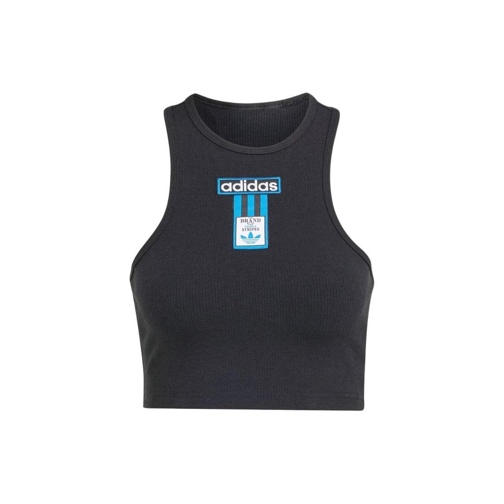 Adidas Originals Solid Color Cropped Letter Tank Top Women Tops Black IU2456