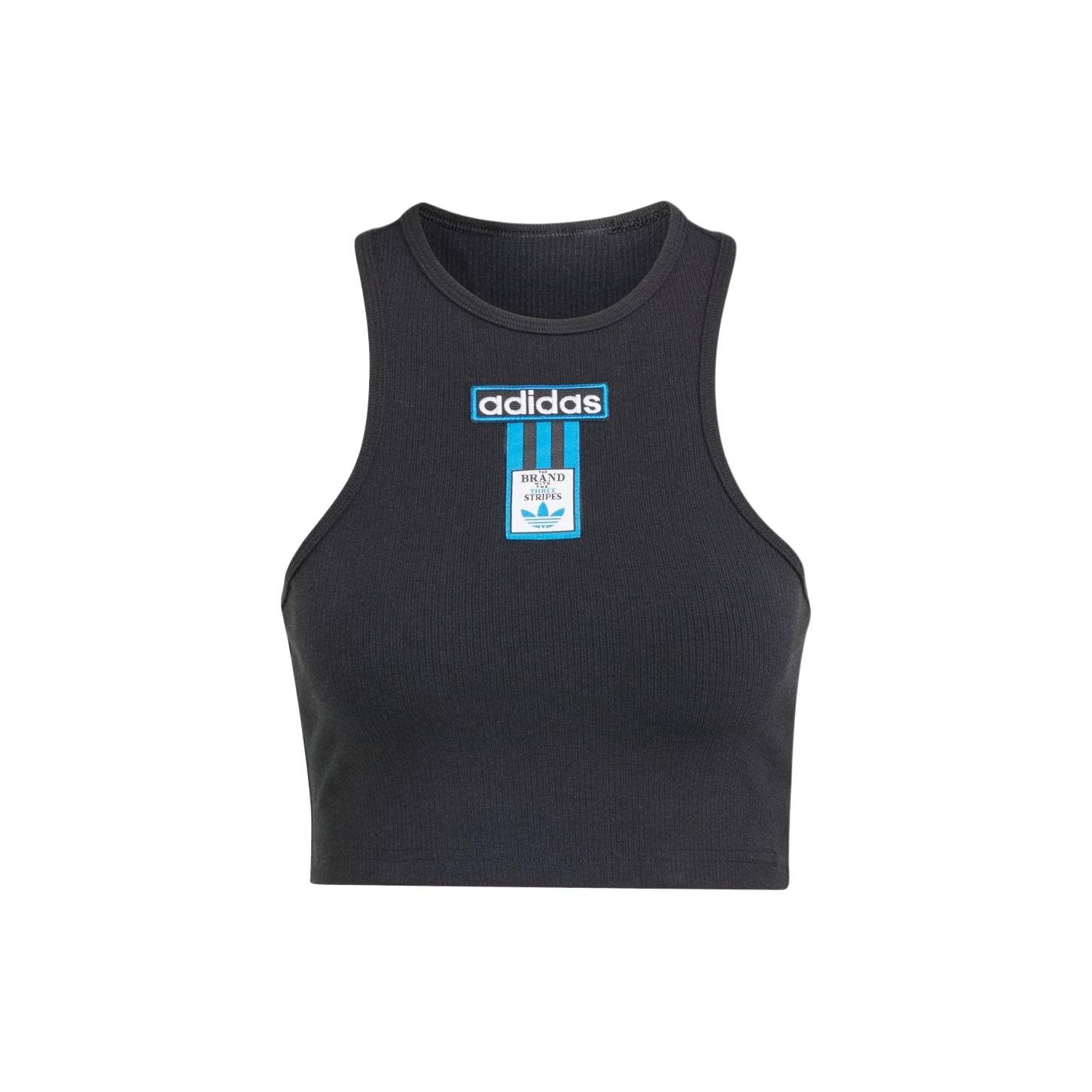 

Adidas Originals Solid Color Cropped Letter Tank Top Women Tops Black IU2456