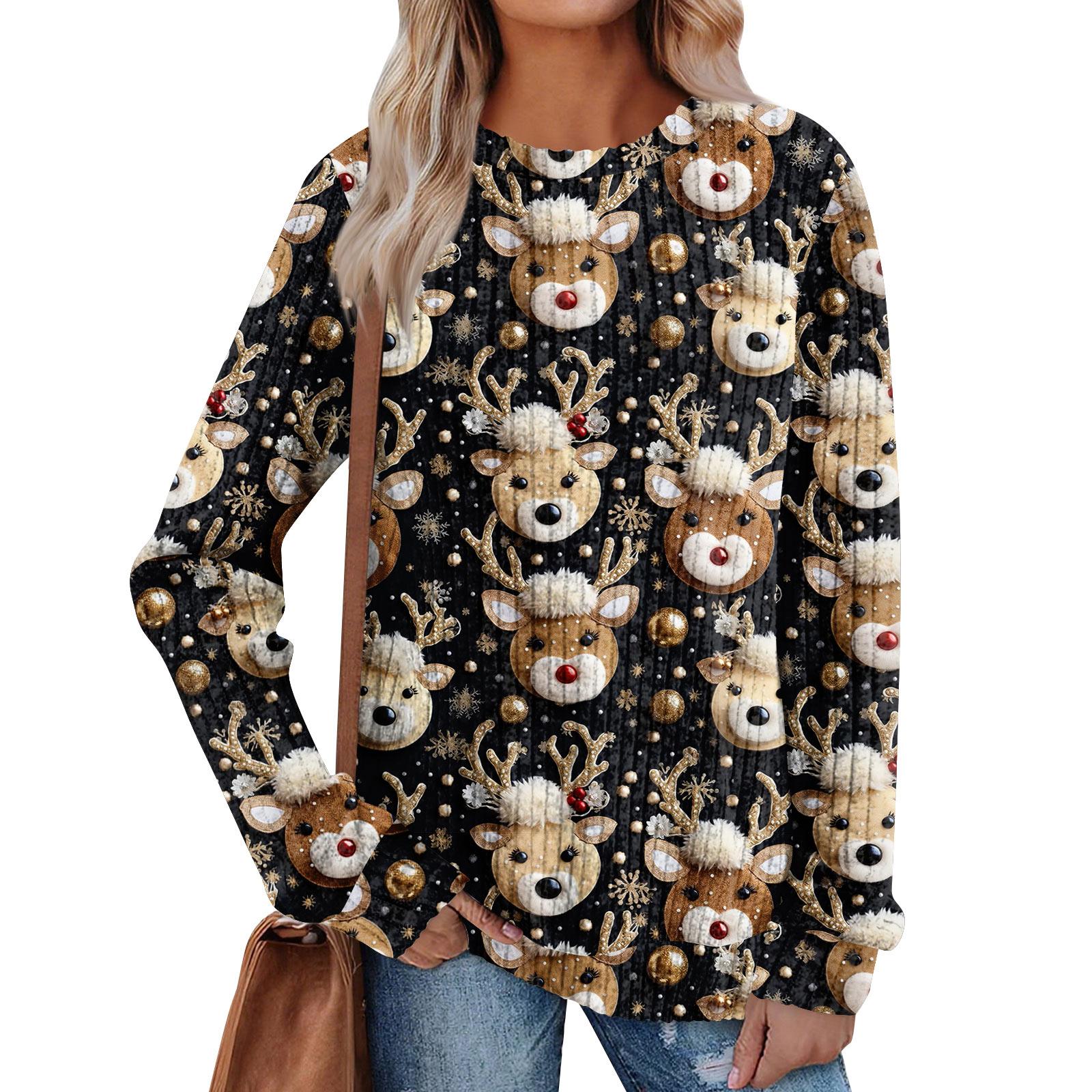 

Women s Printed Lightweight Brushed-Cotton Round Neck Top L чорний