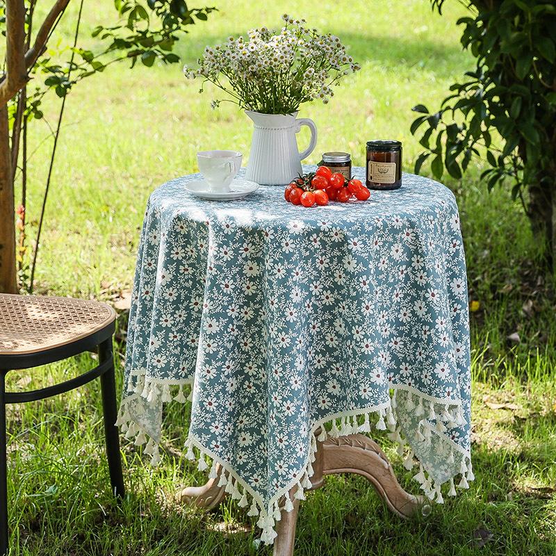 Rectangle Tablecloth Tassel Picnic Table Cover Cloth Daisy Home Decorative Table Protector Dustproof Coffee Tablecloth