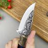 Kitchen Knife Thick Carved Pattern Handmade Knife Outdoor Barbecue Meat Eating Knife Stainless Steel Fruit Knife