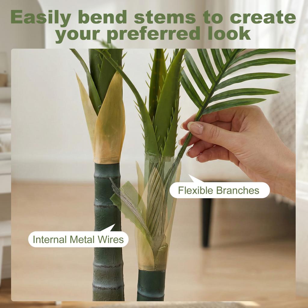 Artificial Palm Tree with 14 PEVA Leaves, 120cm Decorative Artificial Plant with Pot and Moss Effect, Green